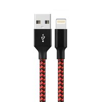 Cablu de Date pentru Telefon, Flippy, Cablu USB spre Lightning Compatibil cu iPhone, Lungime 1 M, Impletit Triunghiular in 2 culori, Rosu Negru
