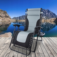 Sezlong scaun pliant plaja sau gradina, Siesta, gravitatie zero, cu tetiera, 175x75x110 cm, negri gri