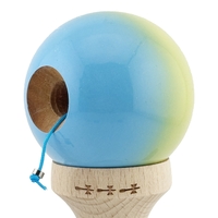 Kendama X Originala, Profesionala, Flippy, Big Cups V2, Super Sticky cu Cupe Mari, din lemn 18 cm, Rulment Metalic cu Ata 55 cm, Galben/Albastru