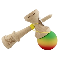 Kendama X Originala, Profesionala, Flippy, Cupe Mari KING SIZE V3, Rubber Grip, Gaura in Baza, Rulment Metalic, din lemn 18 cm, Ata 62/65 cm, Gradient Verde/Galben/Rosu