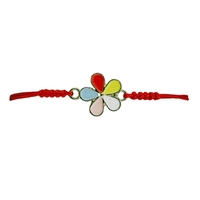 Martisor Bratara pentru Dama si Copii, Jolie, Model Floare Multicolora, Set 12 bucati, Pandantiv Emailat, Snur Reglabil, Rosu