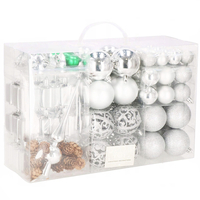 Set globuri si decoratiuni de Craciun, 102 piese, diverse dimensiuni, argintiu