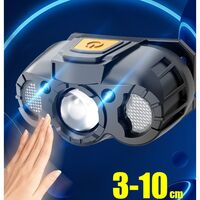 Lanterna LED de Cap, Vafy, cu Suport Inclus, Incarcare USB Tip C, Raza 100-200m, 5W, 6 Trepte de Lumina, 400 mAh, Gri