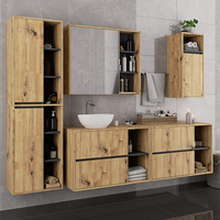 Etajera de baie suspendata, cu usa si 2 polite, PAL 16 mm, 35x30x80 cm, stejar artisan si gri
