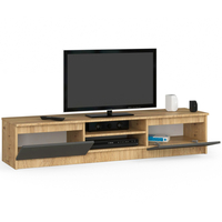 Comoda TV cu 2 usi si rafturi centrale, PAL laminat, 160x40x33 cm, stejar artisan si gri