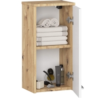 Dulap baie suspendat, cu usa si raft interior, PAL 16 mm, 30×22,5×60 cm, stejar artisan si alb