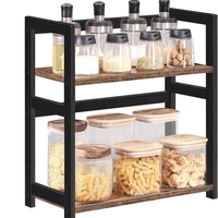 SONGMICS Raft de depozitare pe 2 niveluri, MDF, organizator de birou sau bucatarie, 42x18x43 cm, maro rustic
