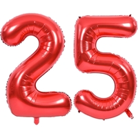 Balon din Folie Metalizata Flippy, Figurina Cifra, Tema Aniversare 40 cm, Ambalaj Individual, Pai inclus, Umflare cu Aer sau Heliu, Rosu, Cifra 5