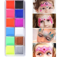 Paleta de Vopsea pentru Fata si Corp, Flippy, 12 Culori, Vopsea pe Baza de Ulei, 5.7 x 16 x 1 cm, Multicolor