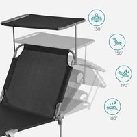 SONGMICS Sezlong pliabil, cu parasolar si tetiera, spatar reglabil in 4 pozitii, maxim 150kg, 200x71x38cm, negru