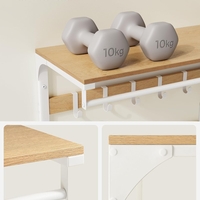 VASAGLE Raft de perete tip cuier, 10 carlige detasabile, sina pentru haine, 30x65x42cm, stejar si alb