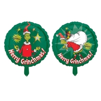 Balon Rotund, Vafy, din Folie de Aluminiu, Tema Craciun, Model Grinch, 44x53 cm, Verde