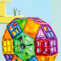 Set 60 de Piese Magnetice de Constructie, Flippy, Magnetic Tiles, Piese Mari, Forme Geometrice, 3 Ani, ABS, Magnet, 20.5 x 14.5 x 12 cm, Multicolor