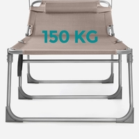 SONGMICS Sezlong pliabil, cu parasolar si tetiera, spatar reglabil in 4 pozitii, maxim 150kg, 200x71x38 cm, taupe