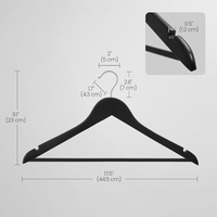 SONGMICS Umerase haine 45x23 cm, set 20 buc, lemn masiv cu bara pentru pantaloni si carlig rotativ, negru