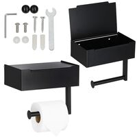 Suport hartie igienica din otel cu sertar depozitare, sistem montare inclus, 22cm, negru bej
