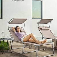 SONGMICS Sezlong pliabil, cu parasolar si tetiera, spatar reglabil in 4 pozitii, maxim 150kg, 200x71x38 cm, taupe