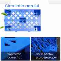 Palet de Transport, Flippy, 40 x 40 x 10 cm, din Plastic durabil, Palet pentru Stivuitor in Depozit, Rezistent la Umiditate, Grila Ingrosata, 5 Picioare, Albastru
