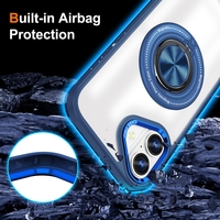 Husa de Protectie TPU, Vafy, pentru iPhone 16, cu Incarcare Wireless, Tehnologie Magsafe, Inel Magnetic Rotativ cu Functie de Suport, Transparent-Albastru Inchis