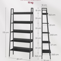 VASAGLE Biblioteca tip scara, cadru otel cu 5 polite, stil industrial, 80x30x170 cm, negru