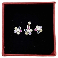 Set Pandativ cu Cercei pentru Dama, Jolie, Argint 925, Model Floricele Colorate, 1.60 g, Argintiu