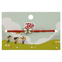 Martisor Bratara pentru Copii, Jolie, Model Libelula, din Metal Auriu cu Snur Impletit Rosu, Alb