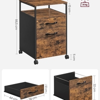 VASAGLE Dulap mobil tip rollbox pentru birouri, cu 2 sertare, stil industrial, 44x42x67cm, maro rustic