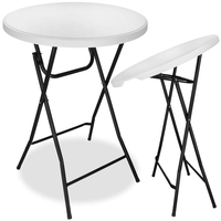 Masa catering profesionala pentru evenimente, inalta, cu picioare metal pliabile, rotunda, d 80 cm, h 110 cm, alb