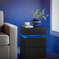 VASAGLE Noptiera din MDF cu iluminare LED, culori si intensitate reglabile, 35x40x55cm, negru