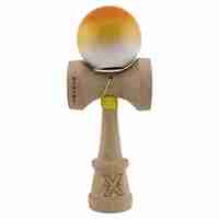 Kendama X Originala, Profesionala, Flippy, Super Sticky cu Cupe Mari KING SIZE V3, Gaura in Baza, Rulment Metalic, din lemn 18 cm, Ata 62/65 cm, Gradient Portocaliu/Galben/Alb