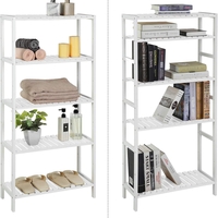 SONGMICS Raft de depozitare din bambus, 5 polite, pentru bucatarie sau baie, 130x60x26cm, alb
