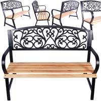 Banca de gradina din lemn si cadru otel, cu spatar decorativ, 120x56x87 cm, negru si maro natur