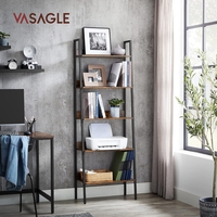 VASAGLE Biblioteca tip scara, cadru otel cu 5 polite, stil industrial, 60x30x170 cm, maro