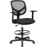 SONGMICS Scaun de birou inalt, rotativ, suport picioare reglabil, ajustare pe inaltime 55-75 cm, 64x64x97 cm, negru