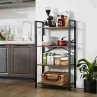 VASAGLE Biblioteca cu 4 etaje din lemn, cadru otel, stil industrial, 66x30x120cm, maro rustic