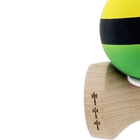 Kendama X Originala, Profesionala, Flippy, Cupe Mari KING SIZE V3, Rubber Grip, Gaura in Baza, Rulment Metalic, din lemn 18 cm, Ata 62/65 cm, M Galben/Negru/Verde
