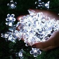 Instalatie Craciun, 6.5 metri, 30 Becuri LED tip Flori de cires, pentru exterior cu incarcare solara, Alb rece, Vafy