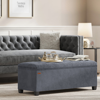 SONGMICS Banca cu spatiu de depozitare 110x40x40 cm, 103 litri, tapitata cu catifea, MDF si spuma, gri