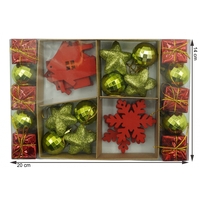 Set de 24 ornamente de brad, Flippy, de tip Glob, Rosu/ Auriu, din polistiren, cu finisaj sclipitor , cutie 3 cm adancime x 20 cm lungime x 14 cm inaltime