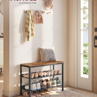 VASAGLE Etajera pantofi cu 3 niveluri, rafturi metalice reglabile si blat superior, stil industrial, 75x28x53 cm, maro rustic