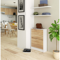 Dulap pantofi cu 2 usi rabatabile, PAL laminat 16 mm, 60x20x80 cm, alb si stejar sonoma