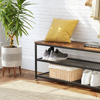 VASAGLE Raft pentru pantofi cu 2 polite, 100x30x45cm, otel, stil industrial, maro rustic si negru