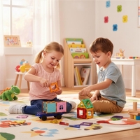 Set de constructie din piese magnetice educative pentru copii 100 de piese, multicolor