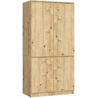 Dulap cu 4 usi, rafturi si bara pentru umerase, PAL laminat, 90x51x180 cm, stejar artisan