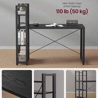 VASAGLE Birou cu raft lateral, montare stanga sau dreapta, industrial, 60x132x119 cm, negru