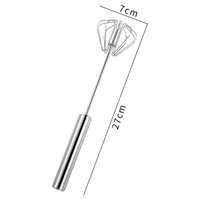 Mixer Manual, Flippy, pentru Oua Smantana Frisca Aluat, Maner Otel Inoxidabil, Usor de Utilizat si Depozitat, 27 x 7 cm, Argintiu