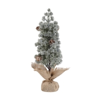 Decoratiune Craciun pentru Masa, Flippy, Ornament de Decor Model Brad de Craciun de Dimensiuni Mici cu Fulgi Albi, pentru Birou si Interior, din Plastic Calitativ 27 cm, Verde Alb