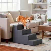 Scara pentru animale de companie, caini sau pisici, 4 trepte, antiderapanta, husa detasabila, inaltime 40 cm, gri inchis