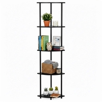 Raft de colt cu 5 polite, MDF, cadru metalic, 148x30x30 cm, negru