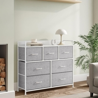 SONGMICS Comoda cu cadru metalic si 7 sertare din stofa, 29x98x85 cm , gri si alb